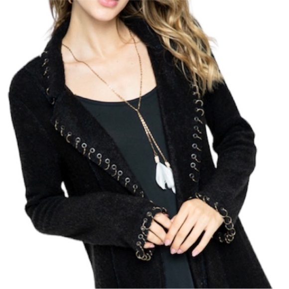 VOCAL grommet rings long sleeve jacket M black - Picture 2 of 10